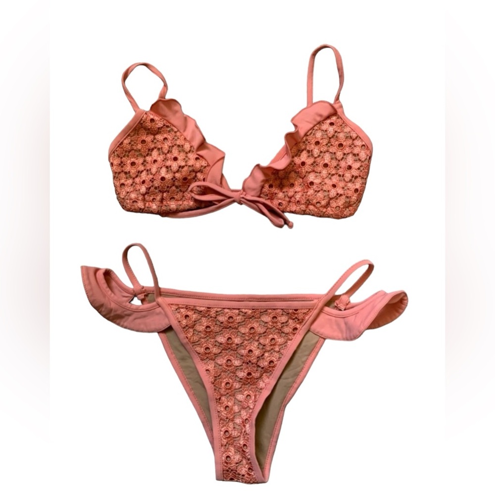 For Love & Lemons Coral Daisy Lace Bikini